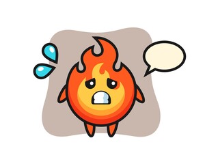 fire mascot character with afraid gesture