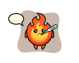 fire mascot character with fever condition