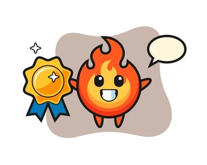 fire mascot illustration holding a golden badge