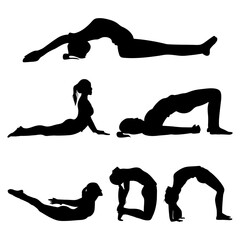 Yoga poses woman silhouettes