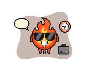 Cartoon mascot of fire as a businessman