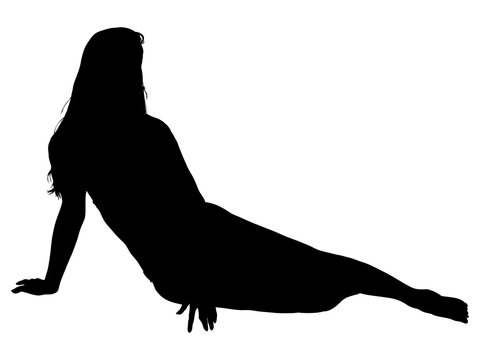 横座りをする水着姿の女性シルエット_2