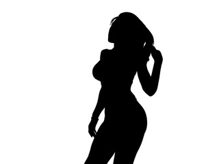 髪を触る水着女性のシルエット
