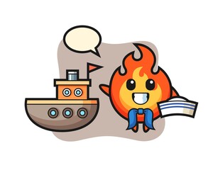 Character mascot of fire as a sailor man