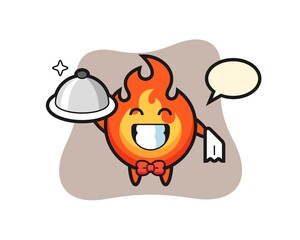 Character mascot of fire as a waiters