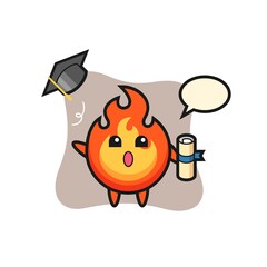 Illustration of fire cartoon throwing the hat at graduation