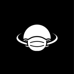 Earth globe with medical mask icon isolated on dark background