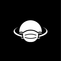 Earth globe with medical mask icon isolated on dark background