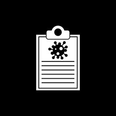 Medical clipboard with test results icon isolated on dark background