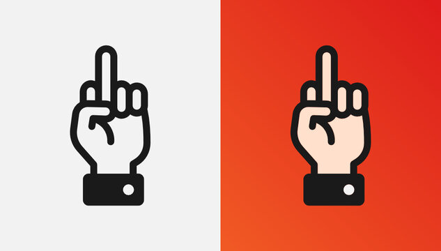 Hand showing middle finger up. Fuck you, fuck off vector icon illustration.