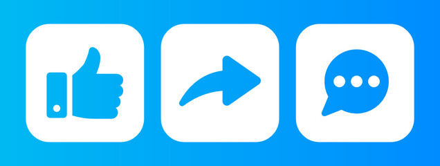 Social media icon. Heart, like, share, comment, thumbs up on isolated background.