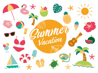Summer beach item vector icon 夏のビーチアイコンセット