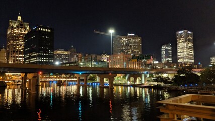 Fototapeta na wymiar Panorama of Milwaukee at night. Milwaukee, Wisconsin, USA.