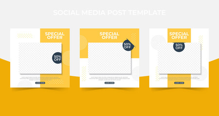 Set of Editable minimal square banner template. social media post and web internet ads with photo collage.