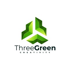 Vector Logo Illustration Three Green Gradient Colorful Style.