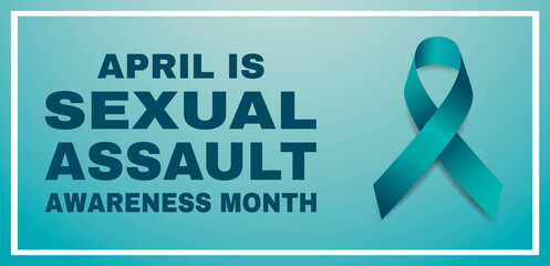Sexual assault awareness month concept. Banner template with teal ribbon. Vector illustration.