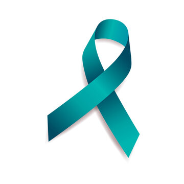 Teal ribbon awareness. Cervical Cancer, Food Allergies, Sexual Assault, Polycystic Ovarian Syndrome, Uterine Cancer, PTSD, Polycystic Kidney Disease. Isolated on white background. Vector  illustration