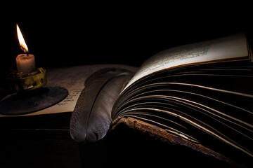 March 21, 2021. Russia. the city of Vyshny Volochyok. Tver region. An old book with open pages....