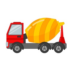 Fototapeta premium Vector illustration of a concrete mixer in cartoon style. 