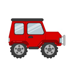 Vector illustration of a red car in cartoon style.
