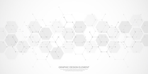 Abstract background of hexagons pattern and chemical engineering, genetic research, molecular structure. Vector illustration for innovation technology concept, science, healthcare, and medicine design