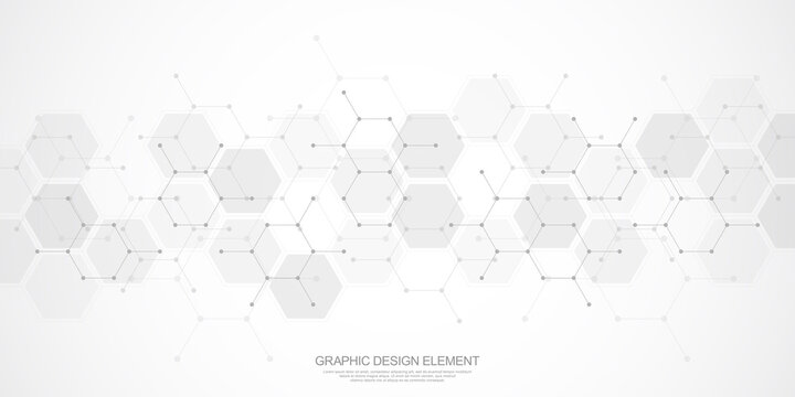 Abstract background of hexagons pattern and chemical engineering, genetic research, molecular structure. Vector illustration for innovation technology concept, science, healthcare, and medicine design