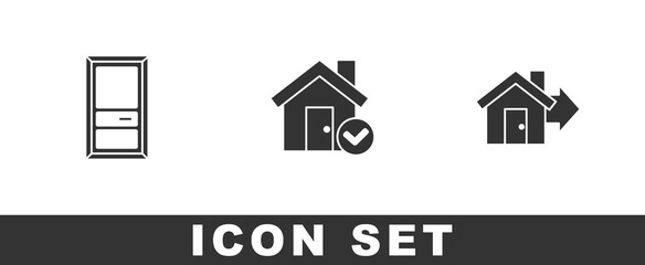 Set Closed door, House with check mark and Sale house icon. Vector