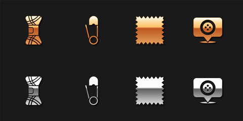 Set Yarn, Safety pin, Leather and Location tailor shop icon. Vector