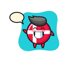 denmark flag badge cartoon character doing wave hand gesture