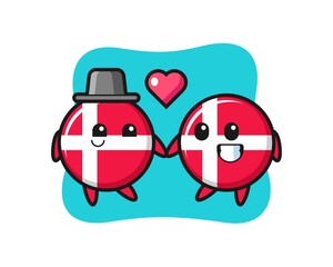 denmark flag badge cartoon character couple with fall in love gesture