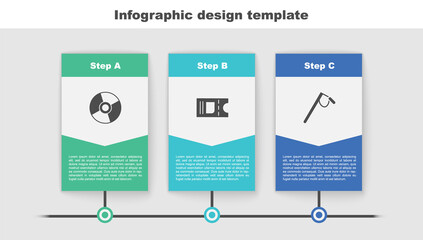 Set CD or DVD disk, Cinema ticket and Microphone. Business infographic template. Vector