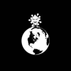 Angry virus and Earth icon isolated on dark background