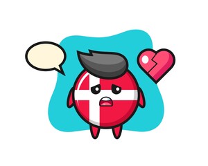 denmark flag badge cartoon illustration is broken heart