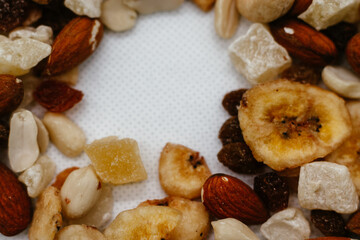 dried fruits and nuts
 on a white background close-up