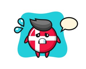 denmark flag badge mascot character with afraid gesture