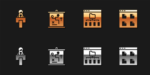 Set Stage stand or tribune, Planning strategy concept, Browser files and icon. Vector