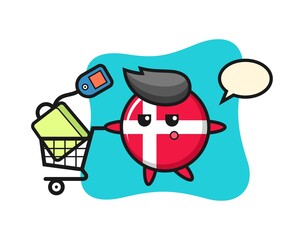 Fototapeta premium denmark flag badge illustration cartoon with a shopping cart