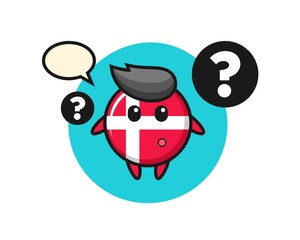 Cartoon Illustration of denmark flag badge with the question mark