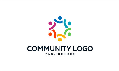 People community colorful logo template with human connected icon shape