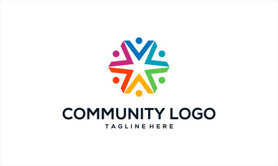 Fototapeta na wymiar People community colorful logo template with human connected icon shape