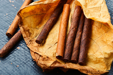 Cigarillos and tobacco leaf