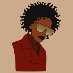 Young African American woman with black curly hair. Vector illustration.