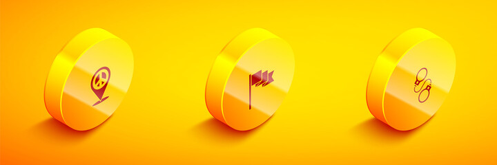 Set Isometric Location peace, marker and Handcuffs icon. Vector
