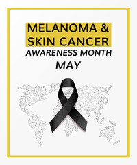 May is National Melanoma and Skin Cancer Awareness Month. Concept with black Ribbon. Banner template. Vector illustration.