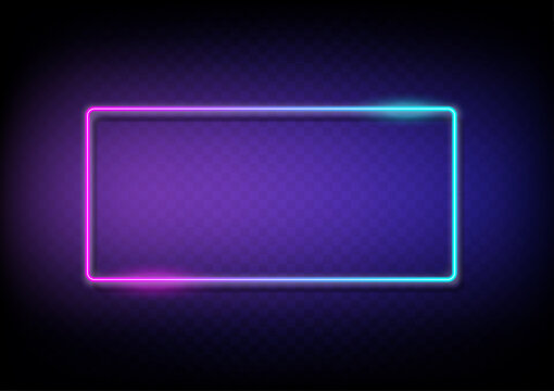 Neon color light frame. Retro rectangle fluorescent for wall frame. Object on transparent background vector. Neon line in graphic style.