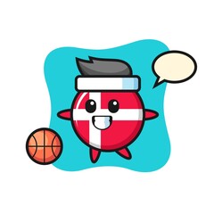 Illustration of denmark flag badge cartoon is playing basketball