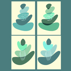 Vector flat illustration set : abstract stone heels in blue and gray colors with simple texture and overlay. Minimalism , elements for design card, poster, banner, invitation, flyer.