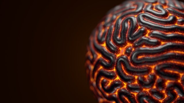 Artificial Brain with glowing details. 3d illustration, suitable for technology, ai and alien themes.