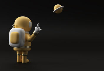 3d Render Spaceman Astronaut Hand Up Rock Gesture 3d illustration Design.