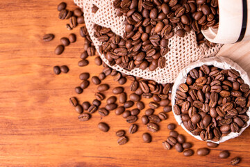 Homemade cafe fresh hot espresso in steam white mug cup brew from organic sustainable coffee shop drink roasted brown bean with recycle disposable paper package with refresh aroma